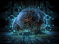 Human brain circuit board, technology background, artificial intelligence, process and retain new information, generative AI