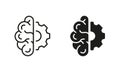 Technology Innovation Concept, Strategy Think Symbols. Half of Human Brain and Half of Gear Line and Silhouette Icon Set