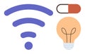Technology, Innovation, and Health Care Symbolized by wireless, Lightbulb, and Capsule Elements Royalty Free Stock Photo