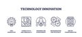 Technology innovation icons outline key concepts like idea generation, connectivity,...