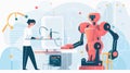 Technology and Innovation: An illustration depicting a robot and a human working together on a project. Android robot and