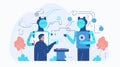 Technology and Innovation: An illustration depicting a robot and a human working together on a project. Android robot and