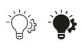 Technology Innovation Light Bulb, Cog Wheel Pictogram. Power of Creativity Solution Line and Silhouette Icon Set