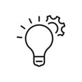 Technology Innovation Line Icon. Creativity Solution Concept. Light Bulb and Gear Linear Pictogram. Lightbulb and Cog