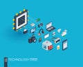 Technology integrated 3d web icons. Growth and progress concept