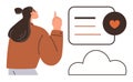 Woman Pointing at Digital Interface with Heart Icon and Cloud in Minimal Design Royalty Free Stock Photo