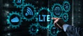 LTE concept on Server Room Background. Young business man presses with a finger LTE. Royalty Free Stock Photo