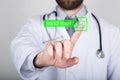 Technology, internet and networking in medicine concept - medical doctor presses send mail button on virtual screens Royalty Free Stock Photo