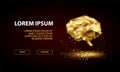 Technology Landing Page Template with low poly golden human brain. Royalty Free Stock Photo