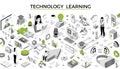 Technology learning. Isometric training. Education course. University study. Online knowledge communication. Students