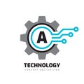 Technology Letter A - vector logo template concept illustration. Cogwheel gear abstract sign. Mechanic industrial icon. SEO. Royalty Free Stock Photo