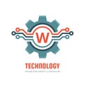 Technology Letter W - vector logo template concept illustration. Cogwheel gear abstract sign. Creative digital symbol. Mechanic