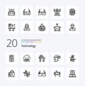 20 Technology Line icon Pack like rocket virtual reality electric technology head Royalty Free Stock Photo