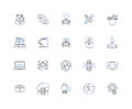 Technology line icons collection. Innovation, Communication, Automation, Virtualization, Connectivity, Cybersecurity
