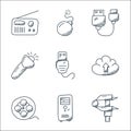 technology line icons. linear set. quality vector line set such as caliper, cpu tower, film reel, cloud uploading, usb connector,