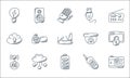 Technology line icons. linear set. quality vector line set such as camera, battery, wireless, cordless phone, cloud computing, Royalty Free Stock Photo