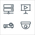 Technology line icons. linear set. quality vector line set such as cctv, video projection, video presentation