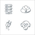technology line icons. linear set. quality vector line set such as gas mask, plug, cloud uploading