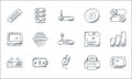 technology line icons. linear set. quality vector line set such as graphic tablet, plug, d glasses, printer, battery, laptop, Royalty Free Stock Photo