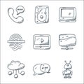 technology line icons. linear set. quality vector line set such as robot, conversation, cloud computing, folder network, video Royalty Free Stock Photo