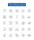 Technology line icons signs set. Design collection of Tech, Gadget, Electronics, Network, Software, Program, AI, Machine Royalty Free Stock Photo