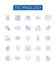 Technology line icons signs set. Design collection of Tech, Gadget, Electronics, Network, Software, Program, AI, Machine Royalty Free Stock Photo
