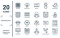 technology linear icon set. includes thin line grid system, mood board, native apps, microblogging, user interface, sitemaps,