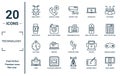 technology linear icon set. includes thin line robot insect, smart watch, half hour, client, email agenda, telephone with fax,