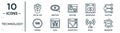 technology linear icon set. includes thin line virtual box, back end, selector, bugs, reach, embedding, kerning icons for report,