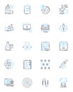 Technology literacy linear icons set. Digital, Cybersecurity, Coding, Automation, Innovation, Data, Online line vector