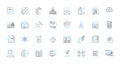 Technology literacy linear icons set. Digital, Cybersecurity, Coding, Automation, Innovation, Data, Online line vector
