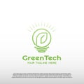 Technology logo with line art design bulb lamp and leaf. future tech icon -vector Royalty Free Stock Photo