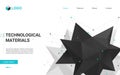 Technology materials landing page with abstract black polyhedron on white background