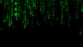 Technology matrix background. Cyber security with falling numbers on screen. Binary code. Digital system. Decoding data. Hacked