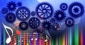Technology music background with cogs. Technology web background. Virtual concept. vector illustration. Royalty Free Stock Photo