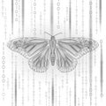 Technology nature concept. Binary code butterfly life ecology innovation inspiration computer digital abstract geometric