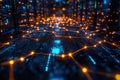 Technology network illuminated by glowing data connections in a futuristic se Royalty Free Stock Photo
