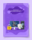 technology network security people around big computer shield protection network padlock for template of banners, flyer, books Royalty Free Stock Photo