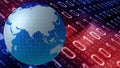 Cyber crime binary globe intersection of technology news, binary code, and digital world, where cyber crime and cyber security