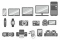 Technology products flat icon visual pack. Modern illustration in shades of gray.