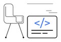 Coding and Development Workspace Concept with Minimal Chair and Code Symbol Royalty Free Stock Photo