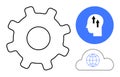 Technology progress concept with gear, human head, and cloud with globe icon elements Royalty Free Stock Photo