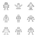 Technology robot icons set, outline style Royalty Free Stock Photo