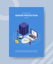 technology server protection people engineer around server laptop padlock shield hard disk for template flyer and print banner Royalty Free Stock Photo