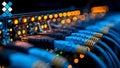 Technology Server Setup: Closeup of Networking Equipment Cables and Connectors. Concept Network Royalty Free Stock Photo