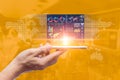 Technology smartphone bring business information online. modern smart device with business intelligent decision tool application Royalty Free Stock Photo