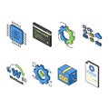 Technology and software development isometric icons set Royalty Free Stock Photo