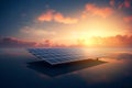 Technology solar cell. View of solar panels (solar cell) in the sky background with sunlight. AI generated Royalty Free Stock Photo