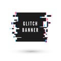 Technology square banner form in distorted glitch style. Vector illustration isolated on white background