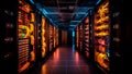 A technology stands tall a colossal supercomputer, network power. Generative AI
